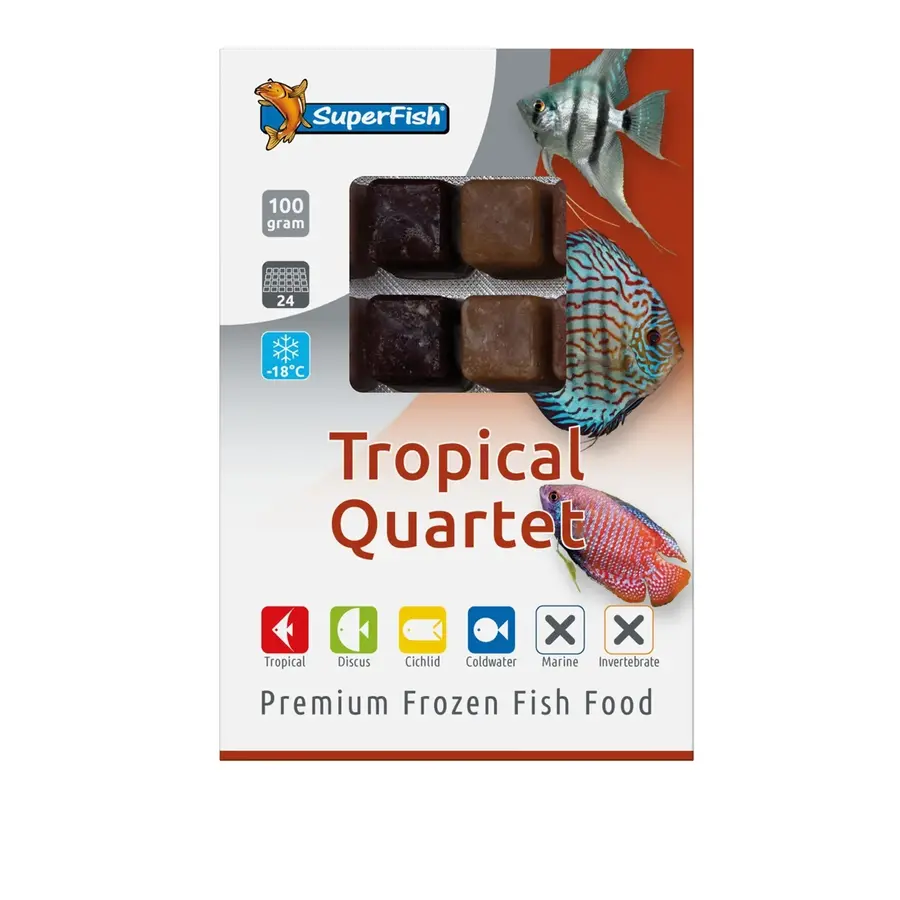 Tropisch kwartet diepvriesvoer | 100 gram | mix van muggenlarven, watervlooien en artemia