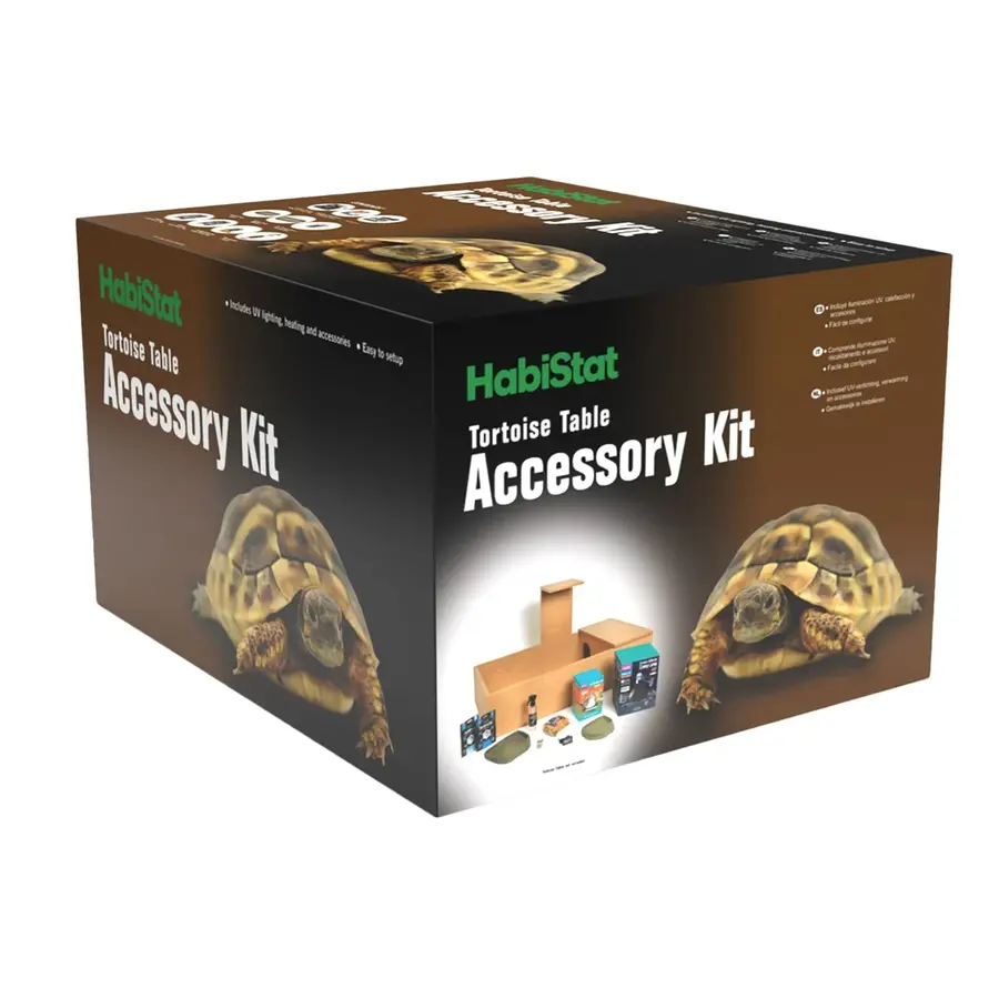 Complete landschildpadden toebehoren set voor schildpaddentafel met UVB lamp 100W, verwarming, waterbakken, supplementen en reiniger