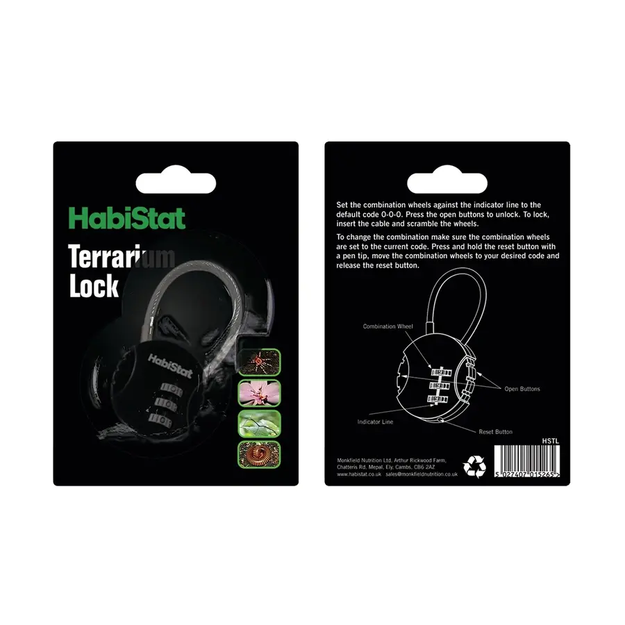 Terrariumslot met instelbare cijfercode voor glazen terrariums