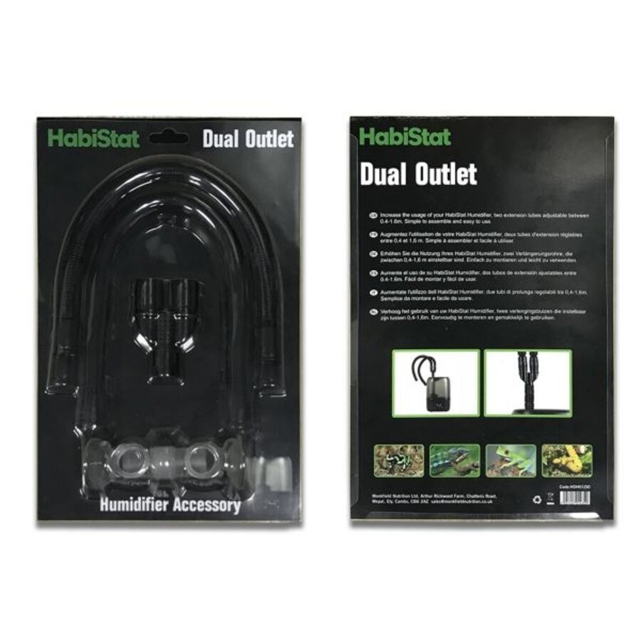 Dubbele uitgang voor terrarium luchtbevochtiger | verstelbare slangen 0,4 | 1,6 m