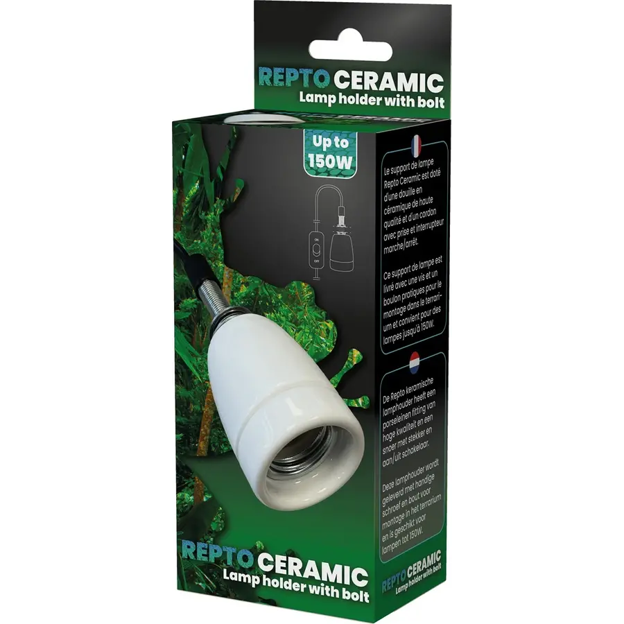 Keramische E27 lamphouder met bout voor terrariumlampen tot 150W