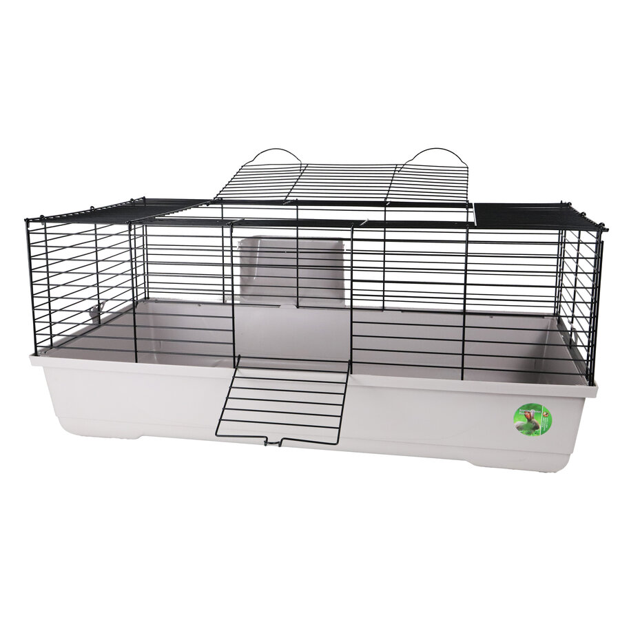 Konijnenkooi Bunny grijs/zwart opvouwbaar met hooiruif