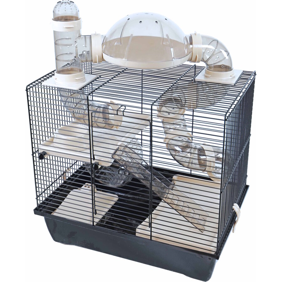 Hamsterkooi Rocky Plus zwart met buizen en accessoires
