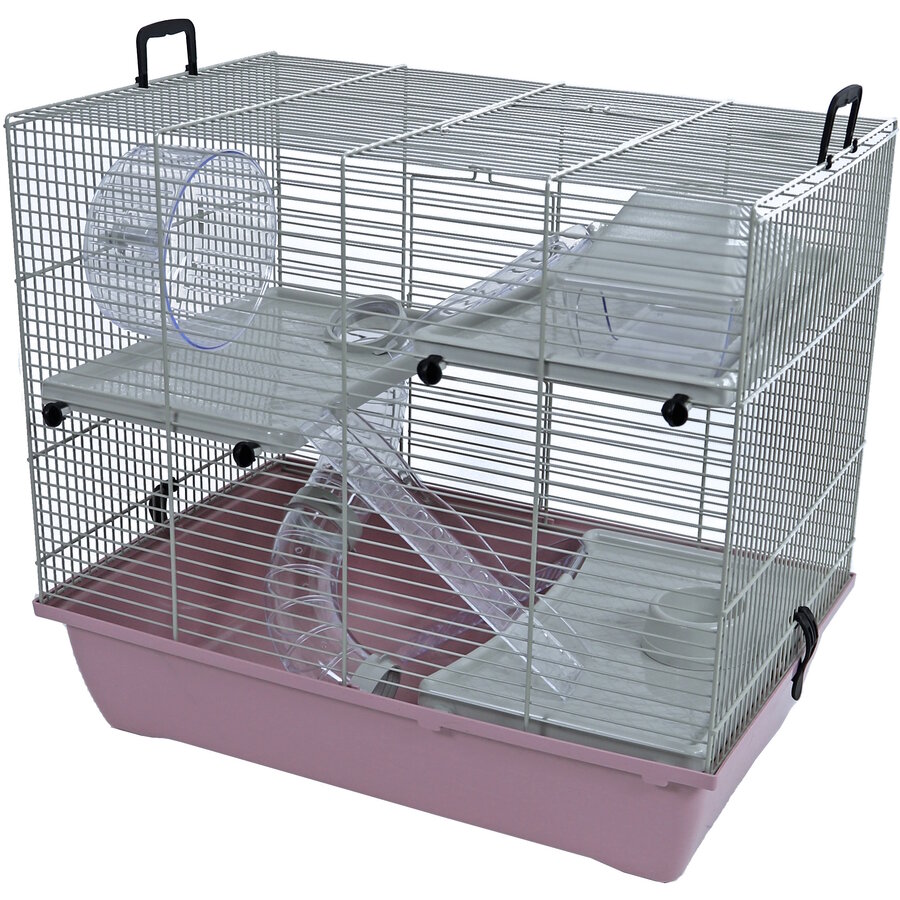 Hamsterkooi Pinky 3 pastel roze met 3 plateaus en accessoires