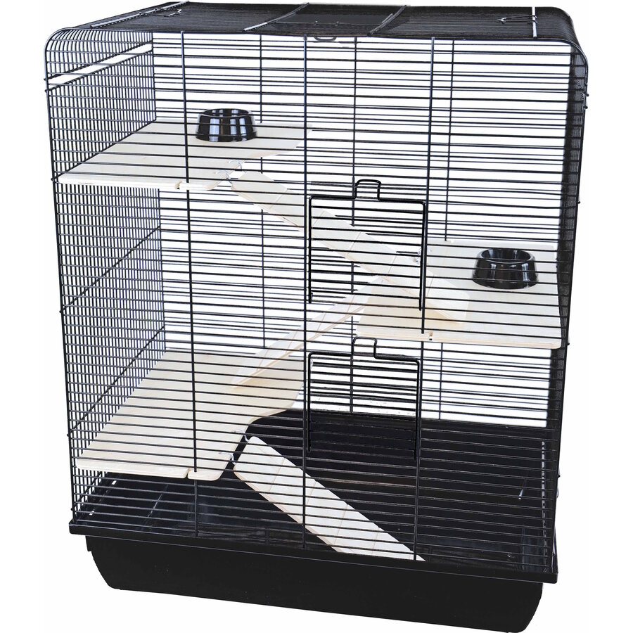 Rattenkooi Remy Wood zwart met drie verdiepingen