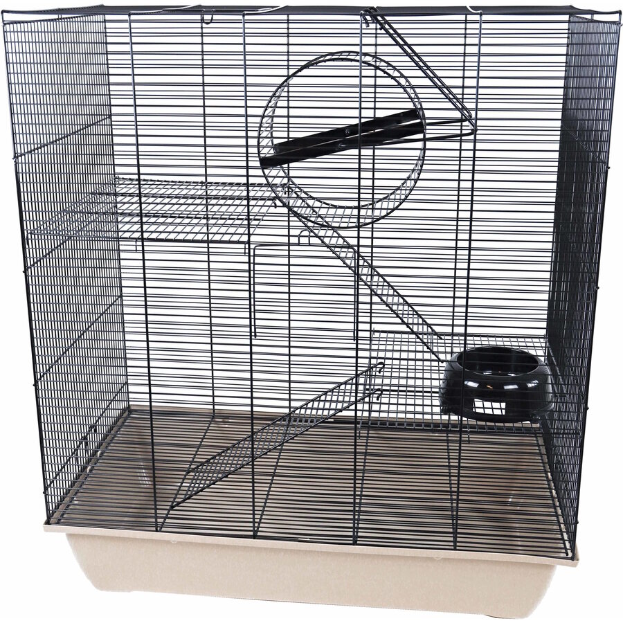 Rattenkooi Rat 70 zwart/beige met 3 verdiepingen