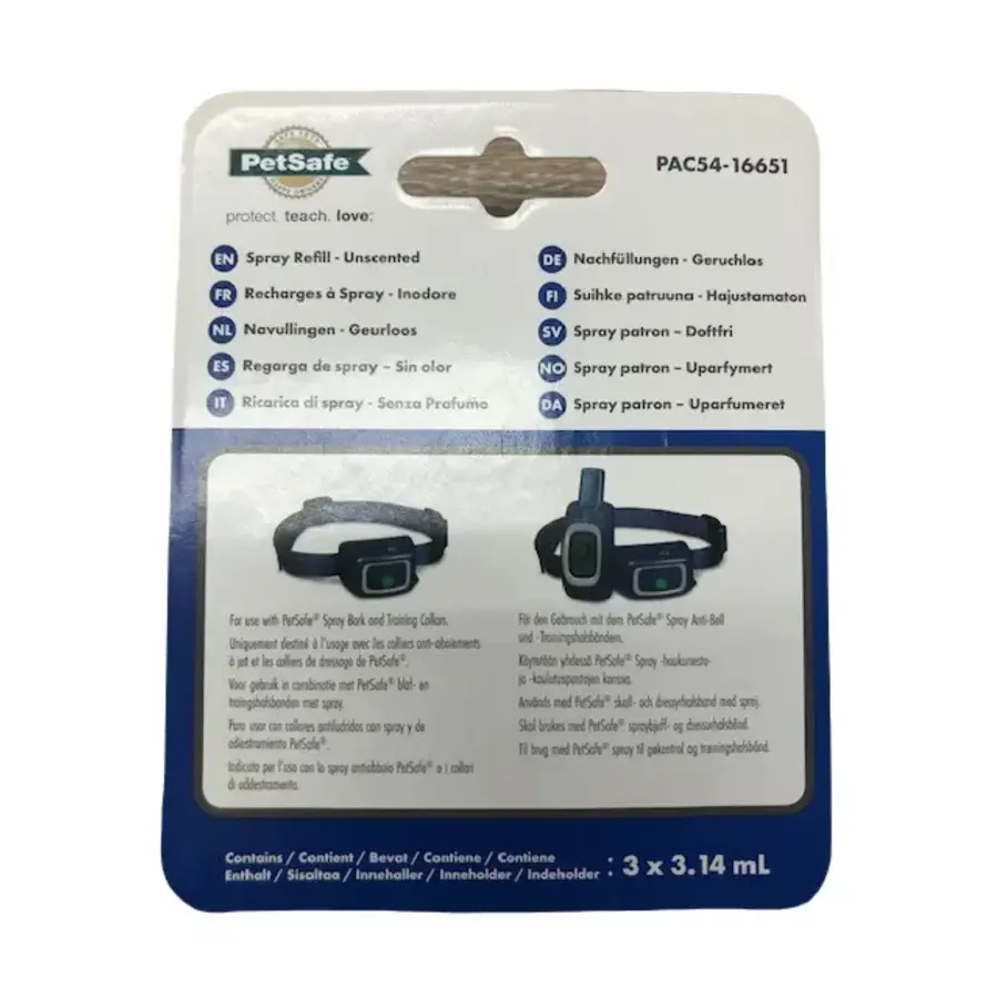 Geurloze spray navulling 3 stuks | ca. 12 g per patroon | voor spray anti blaf en trainingshalsband