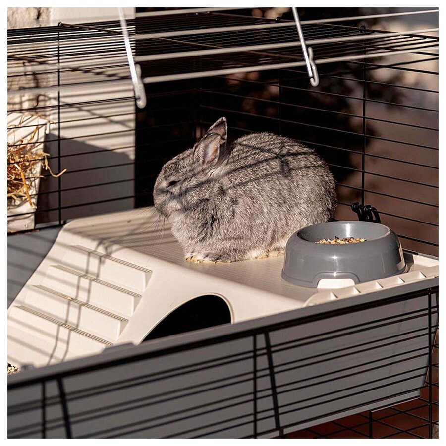 Konijnenkooi Rabbit 100 Dubbel Grijs met 2 verdiepingen