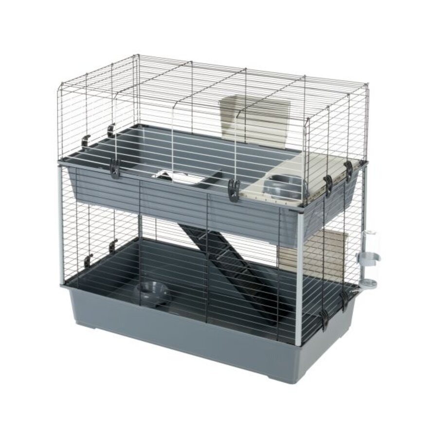Konijnenkooi Rabbit 100 Dubbel Grijs met 2 verdiepingen
