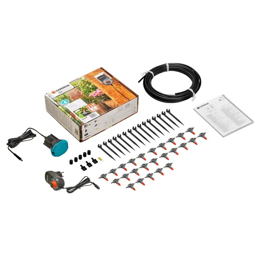 Volautomatische bloembakbesproeiing set 6 m met pomp, timer en 25 druppelaars