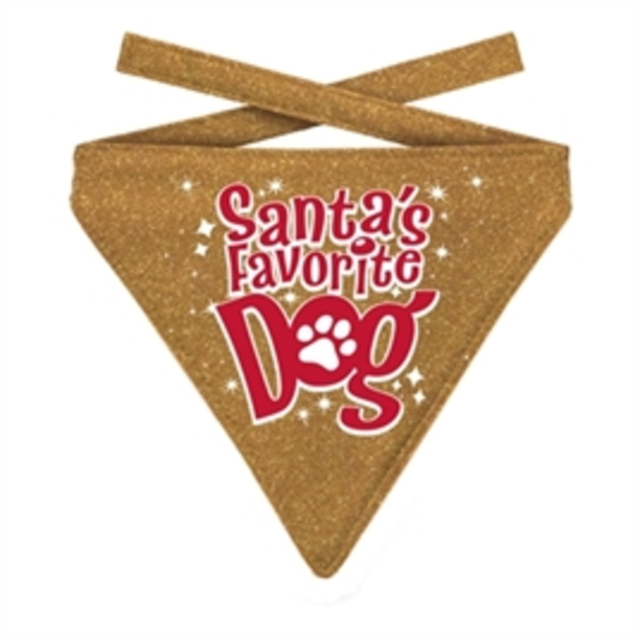 Kerst Bandana Santa's Favourite Dog Glitter Goud