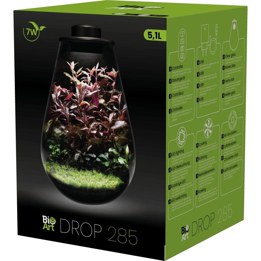 Drop 285 zwart nano plantenterrarium 5,1L met LED en ventilatie