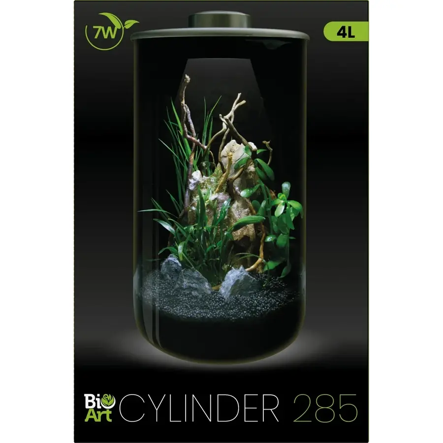 Glazen plantencilinder 285 zwart met LED 4 liter terrarium voor vochtminnende planten