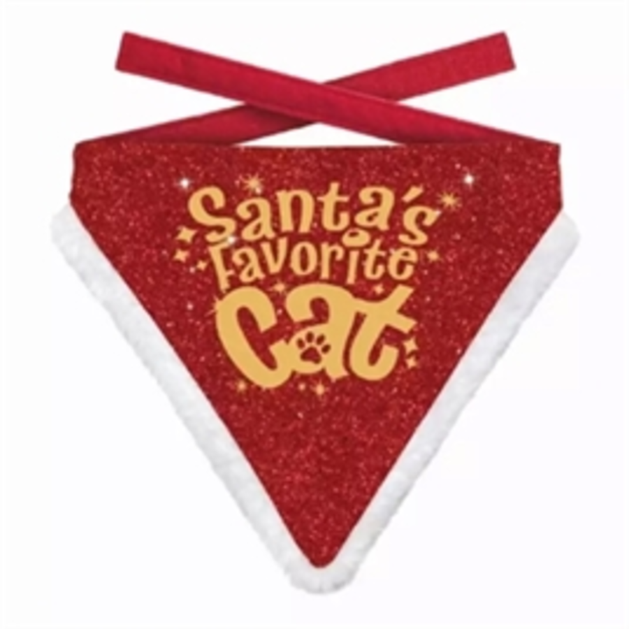 Kerst Bandana Santa's Favourite Cat Rood Goud 10X13 cm