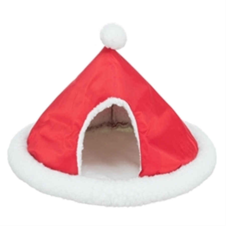 Kerst iglo voor cavia en konijn rood/wit Ø 35 cm pluche kerstmuts huis