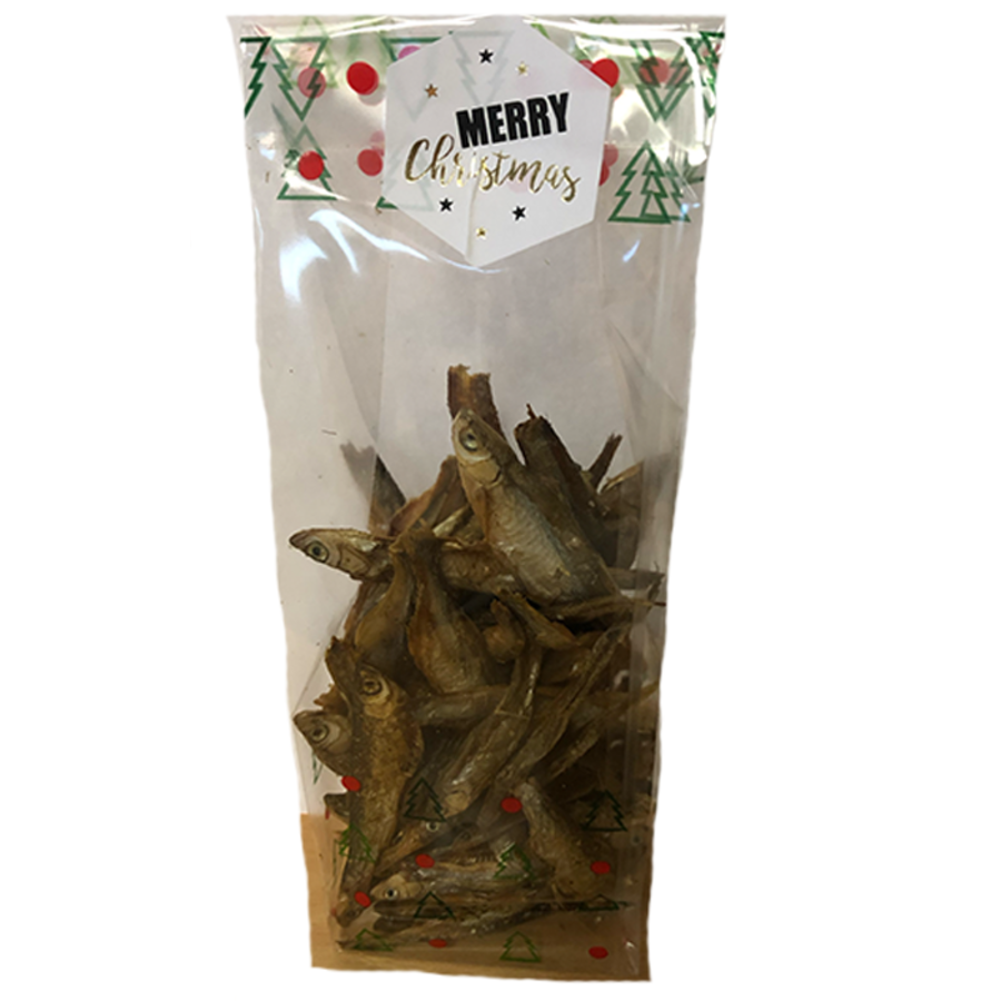 Kerst Cadeau zakje met Gedroogde Visjes voor Hond en Kat