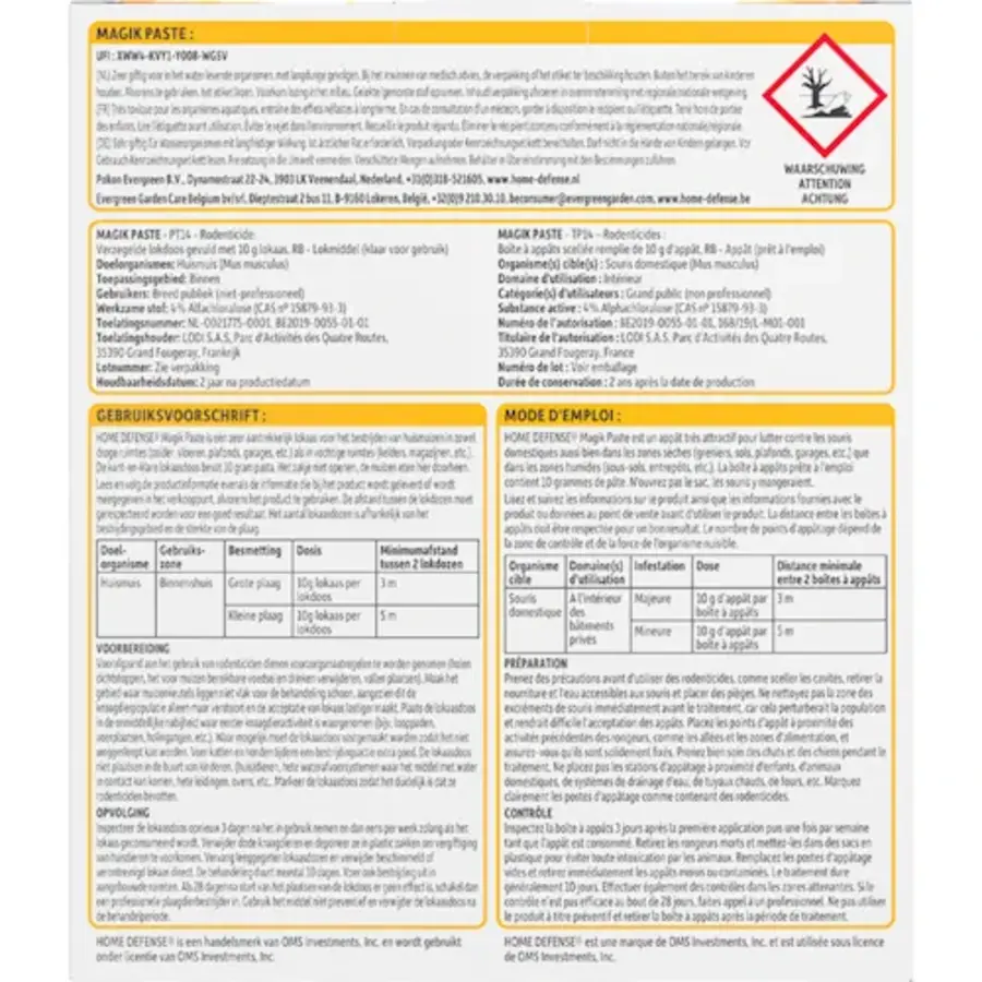 Muizen Pasta Alphachloralose vier lokdoosjes