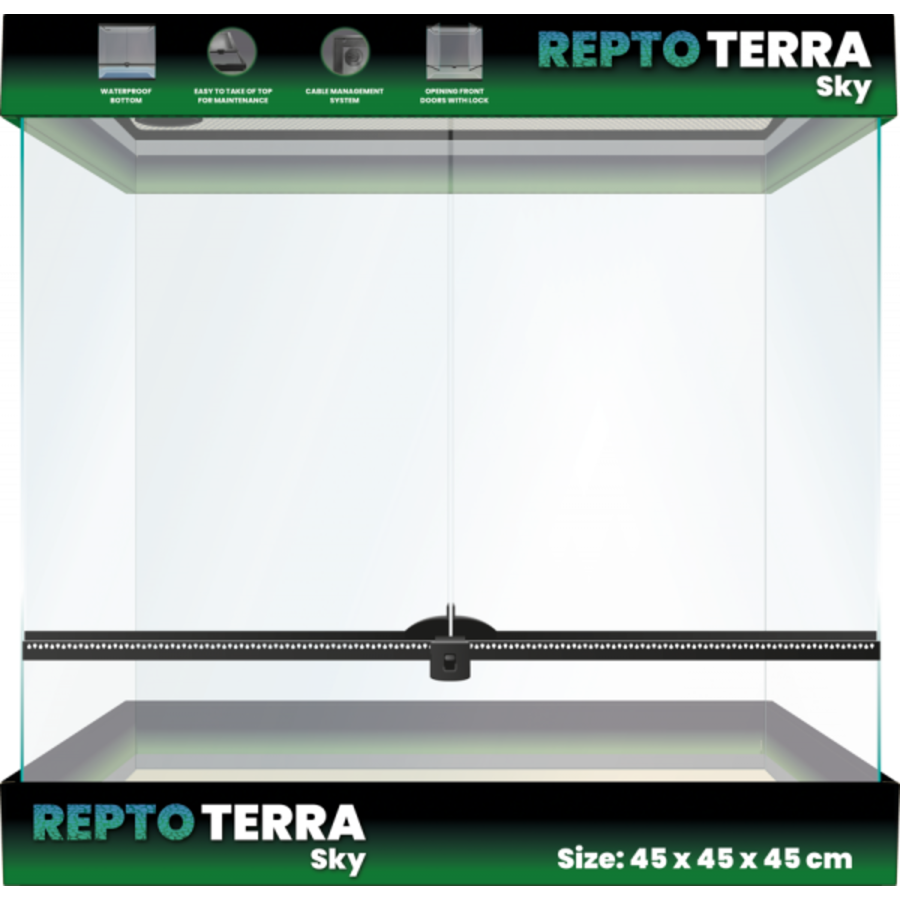Terra Sky |Hoog glazen terrarium 45 x 45 x 45 cm voor klimmende reptielen en amfibieën