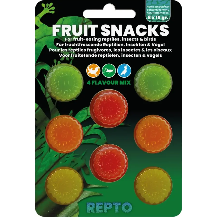 Fruit snacks mix 8x15 g gelcups voor reptielen, vogels en insecten