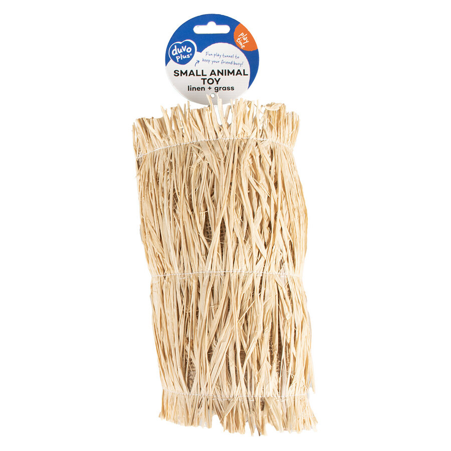 Linnen speeltunnel met gras voor kleine knaagdieren - Beige - verkrijgbaar in M en L