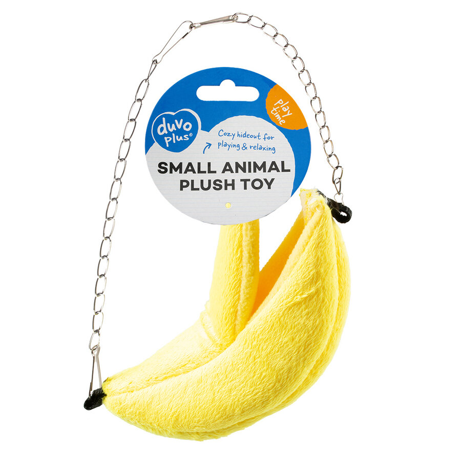 Pluche bananenhuisje geel voor kleine knaagdieren