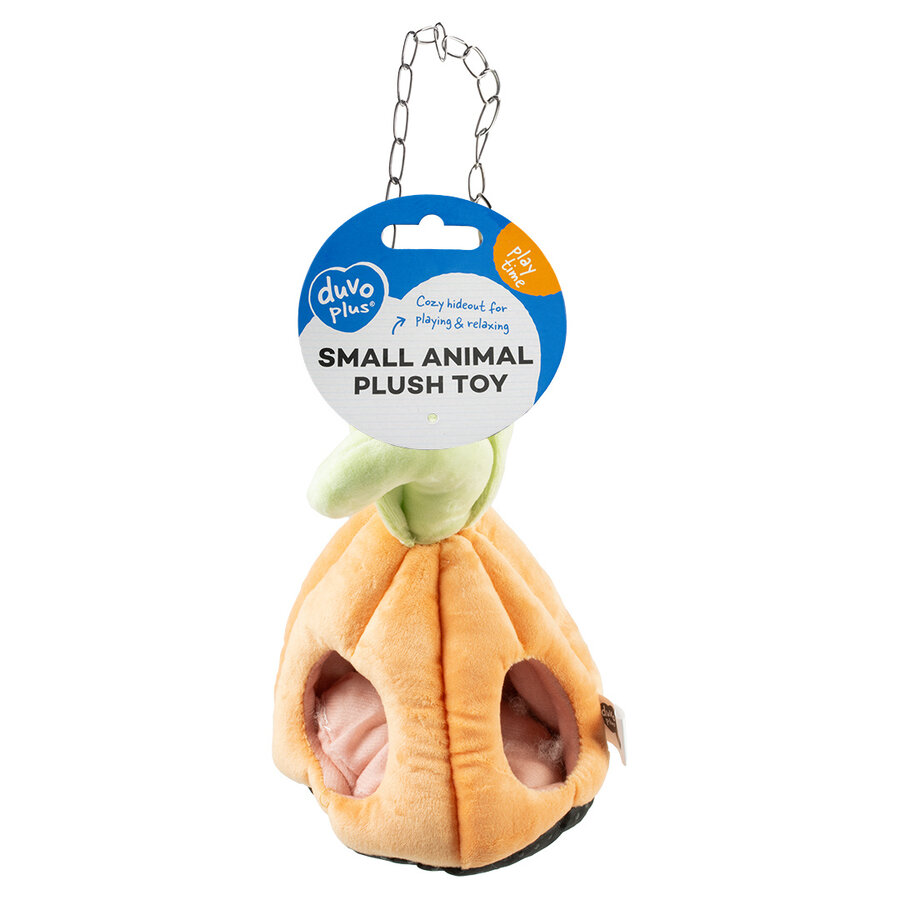 Pompoen huis pluche oranje/groen voor kleine knaagdieren