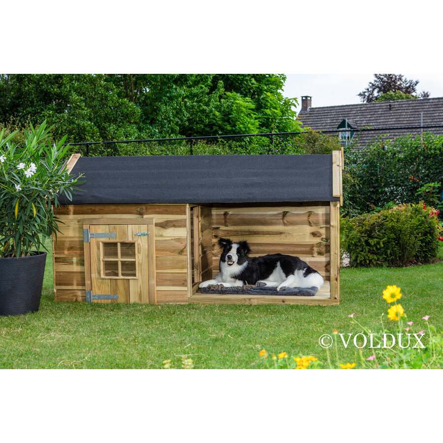 Hondenhok Naud met patio | 201 x 113 x 110 cm | nachthok 100 x 100 cm