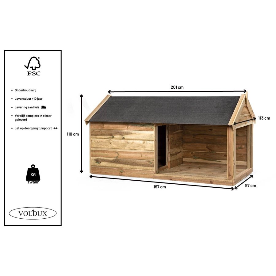 Hondenhok met nachthok 100x100 cm en patio | 201x113x110 cm