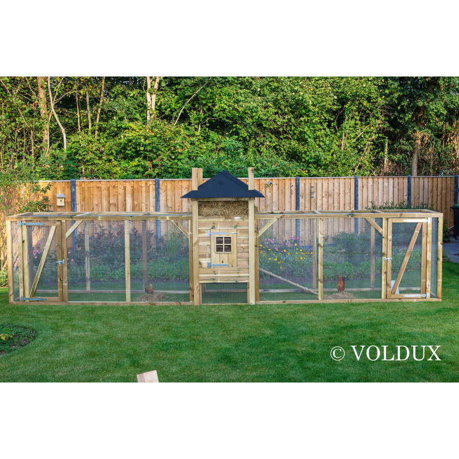 Kippenhok hooiberg Fien XXL | 697 x 125 x 225 cm | nachthok met 2 rennen, legbak en zitstok
