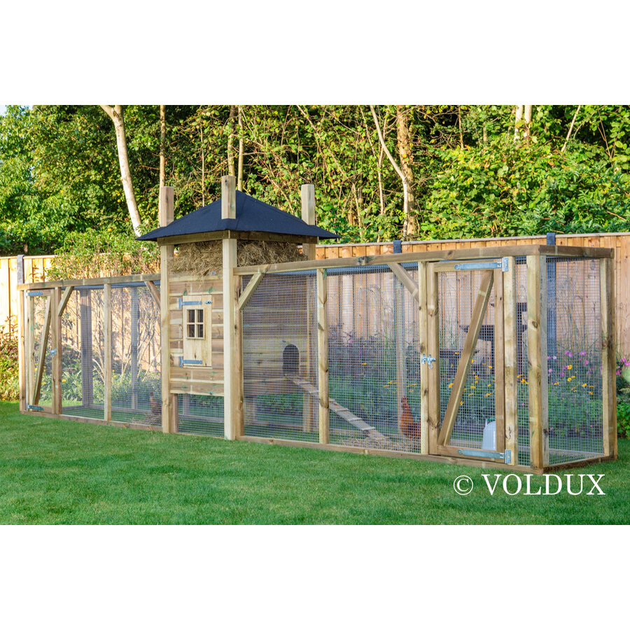 Kippenhok hooiberg Fien XXL | 697 x 125 x 225 cm | nachthok met 2 rennen, legbak en zitstok