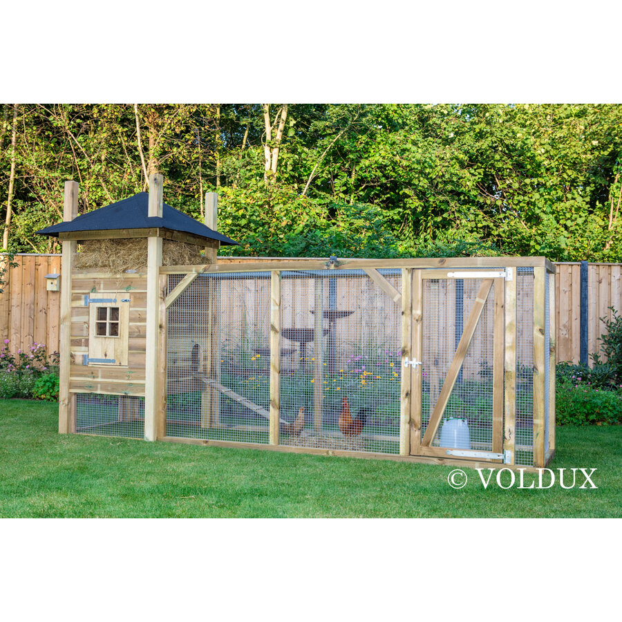 Kippenhok hooiberg Floor XL 411 x 125 x 225 cm | nachthok met vaste ren