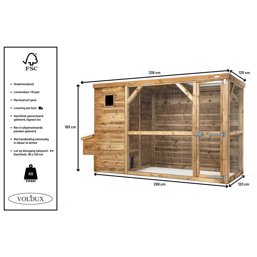 Kippenhok Toon met ren en legnest | 335 x 120 x 190 cm