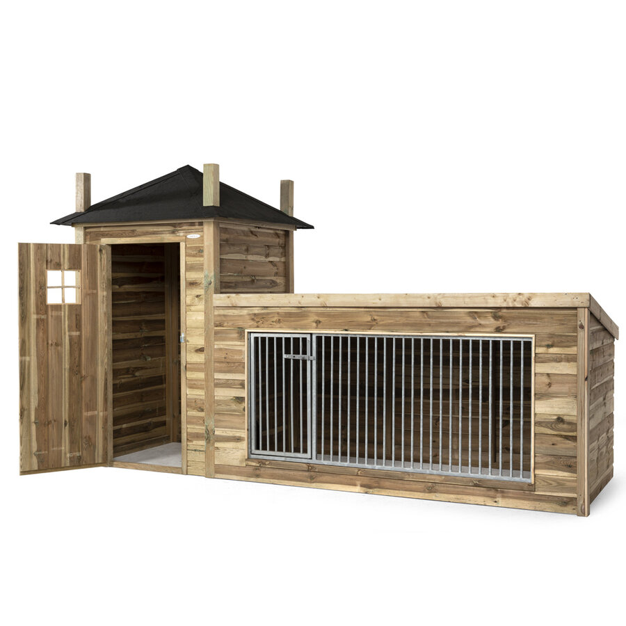 Hondenkennel hooiberg met nachthok en kennel | 392 x 150 x 235 cm