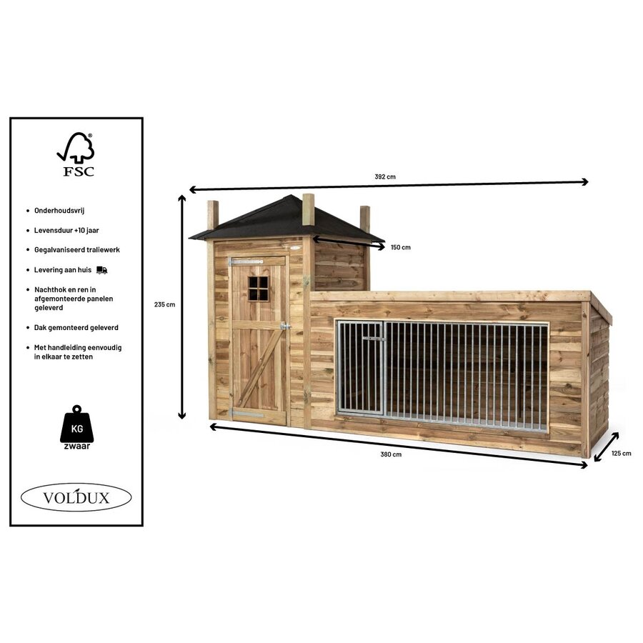 Hondenkennel hooiberg met nachthok en kennel | 392 x 150 x 235 cm