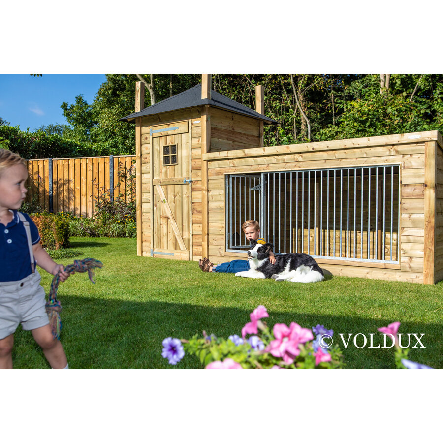 Hondenkennel hooiberg met nachthok en kennel | 392 x 150 x 235 cm