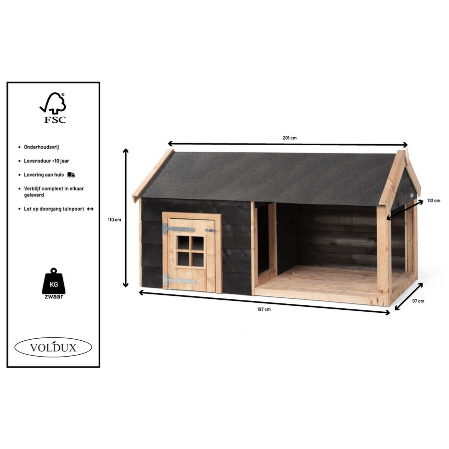 Hondenhok met veranda 201 x 113 x 110 cm | onderhoudsvrij buitenhok