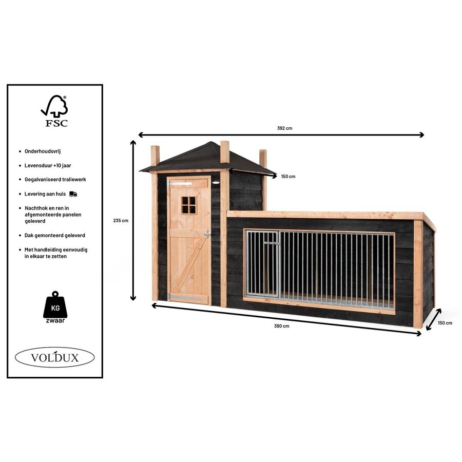 Hondenkennel Hooiberg Siem 392x150x235 cm met nachthok en kennel