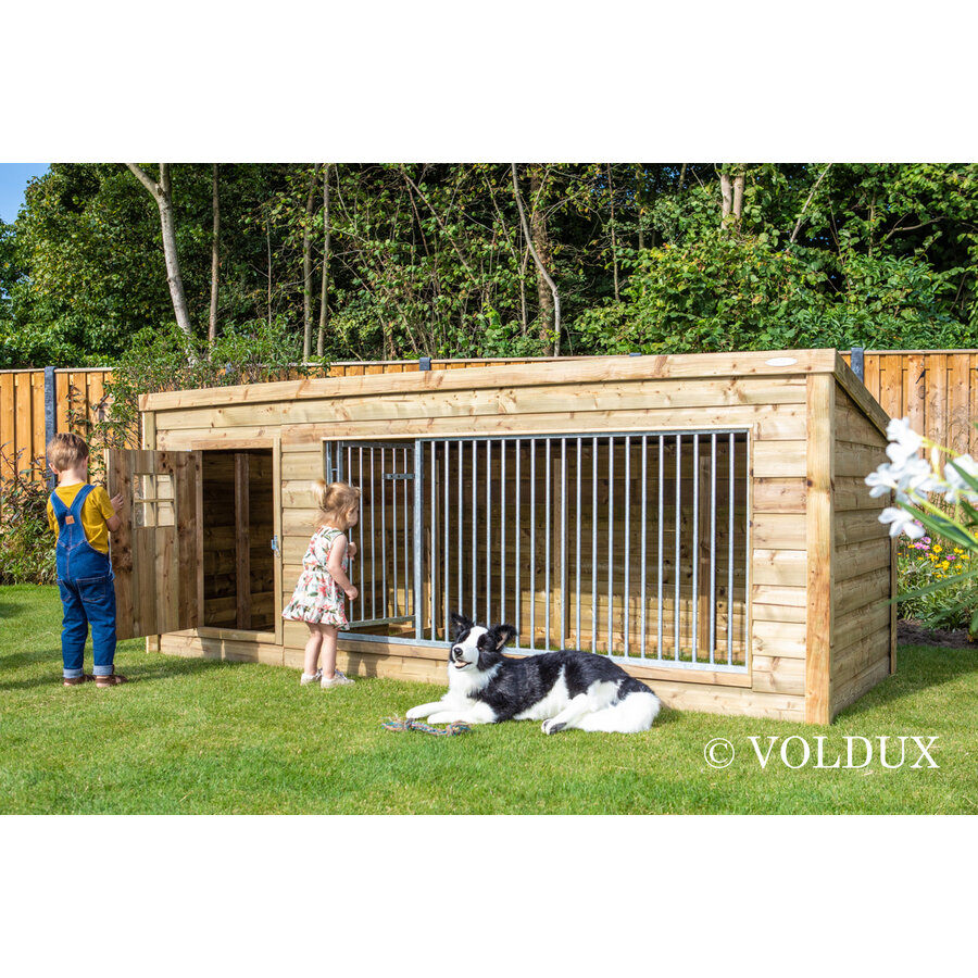 Hondenkennel Luna XL met nachthok | 342 x 130 x 132 cm | onderhoudsvrij hout