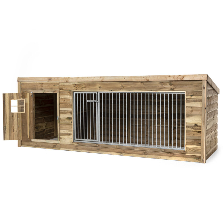 Hondenkennel Luna XL met nachthok | 342 x 130 x 132 cm | onderhoudsvrij hout