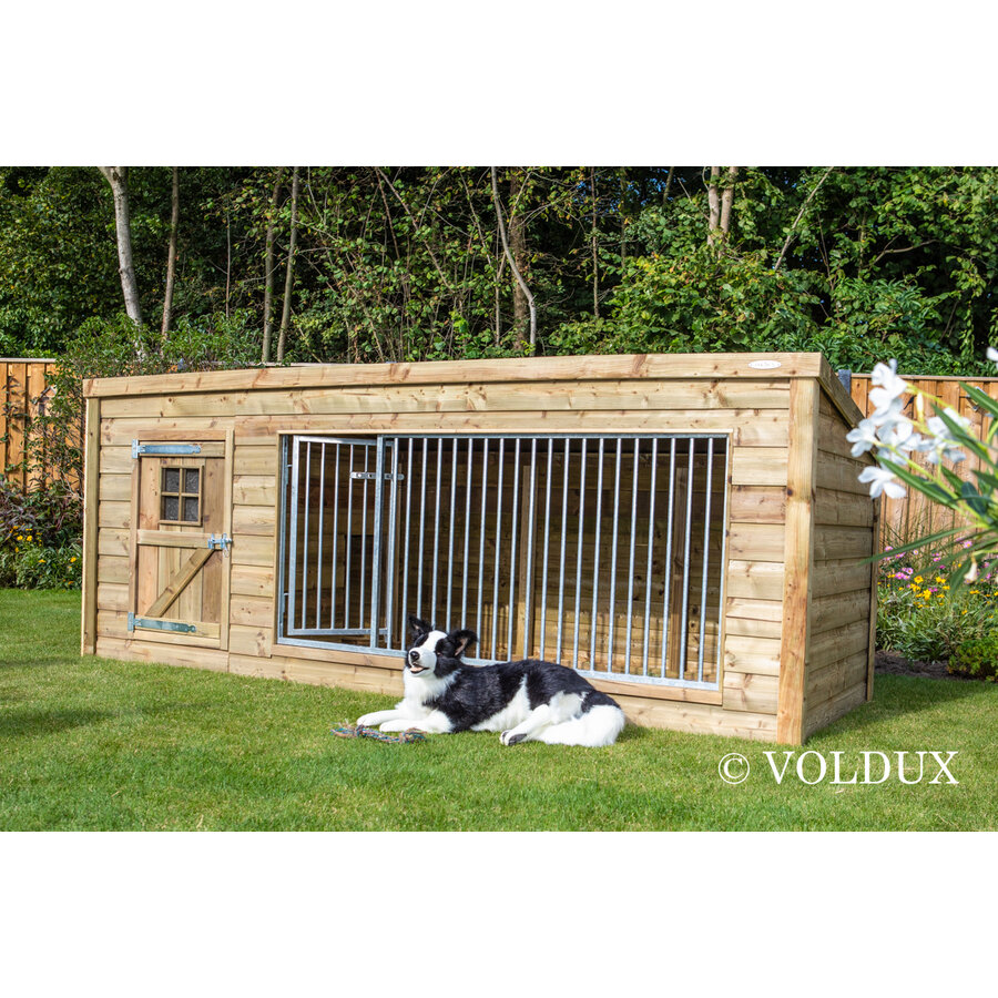 Hondenkennel Luna XL met nachthok | 342 x 130 x 132 cm | onderhoudsvrij hout