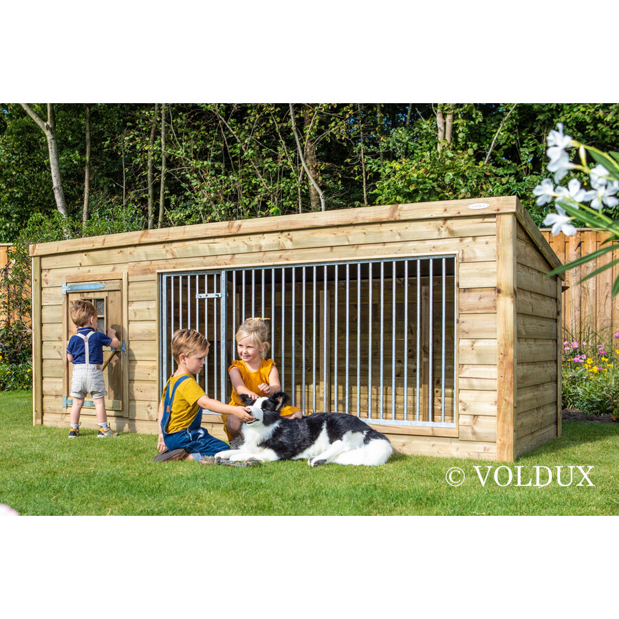 Hondenkennel Luna XL met nachthok | 342 x 130 x 132 cm | onderhoudsvrij hout