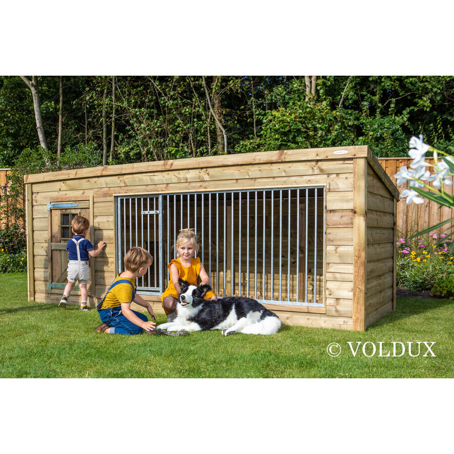 Hondenkennel Luna XL met nachthok | 342 x 130 x 132 cm | onderhoudsvrij hout