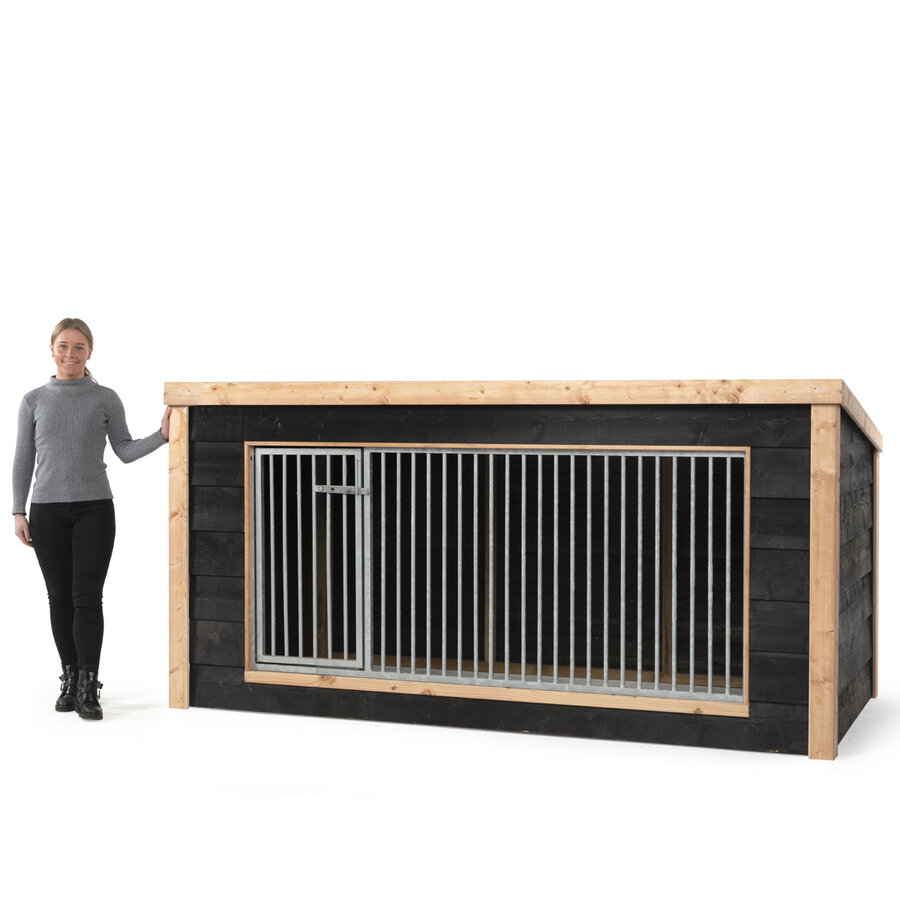 Hondenkennel Reno XL met nachthok voor buiten | 342 x 130 x 132 cm | onderhoudsvrij dak met dakleer
