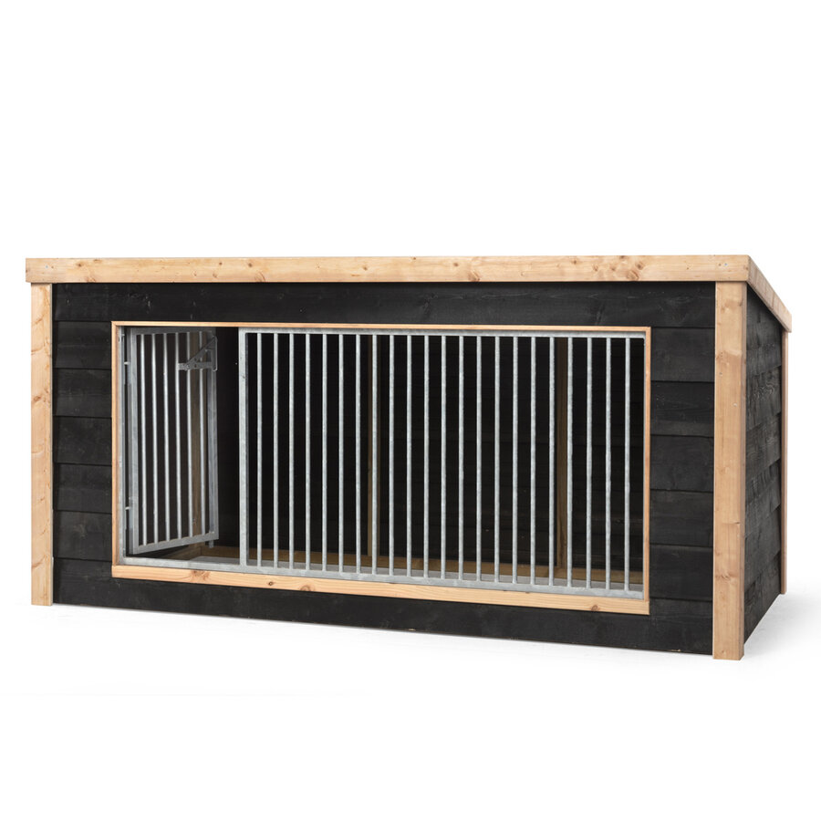 Hondenkennel Reno XL met nachthok voor buiten | 342 x 130 x 132 cm | onderhoudsvrij dak met dakleer
