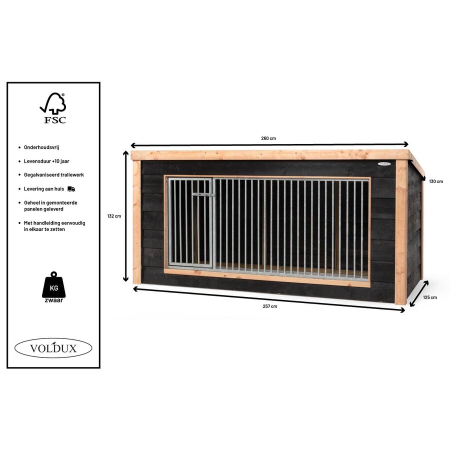 Hondenkennel Reno XL met nachthok voor buiten | 342 x 130 x 132 cm | onderhoudsvrij dak met dakleer