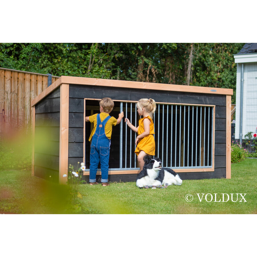 Hondenkennel Reno XL met nachthok voor buiten | 342 x 130 x 132 cm | onderhoudsvrij dak met dakleer