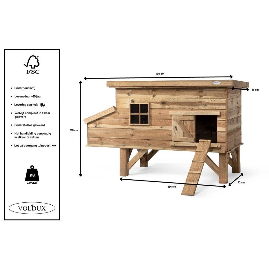 Kippenhok Finn 190x88x110 cm | verhoogd nachthok met legnest