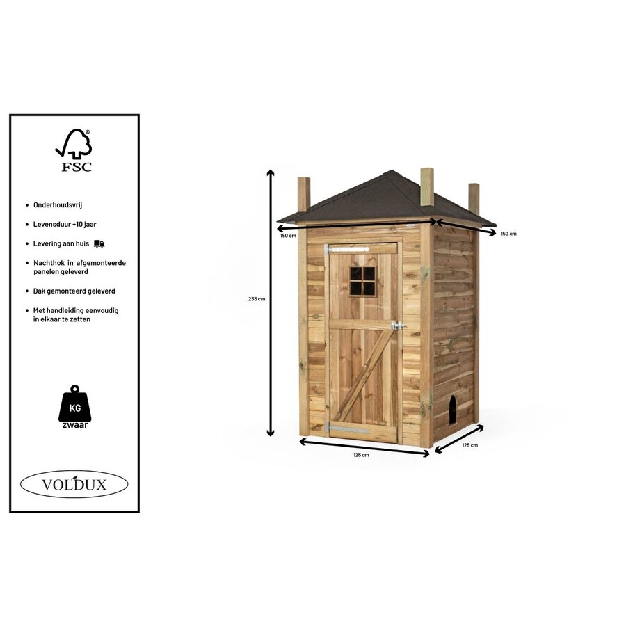 Kippenhok hooiberg Eline 150x150x235 cm | geïmpregneerd hout | met zitstok en legnest