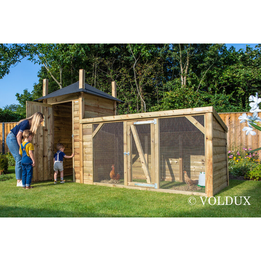 Kippenhok hooiberg met ren 392x150x235 cm | nachthok met legnest en zitstok