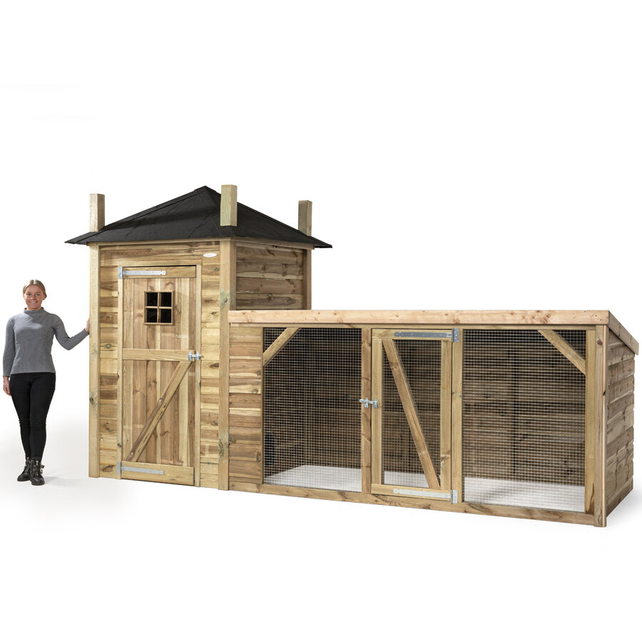 Kippenhok hooiberg met ren 392x150x235 cm | nachthok met legnest en zitstok